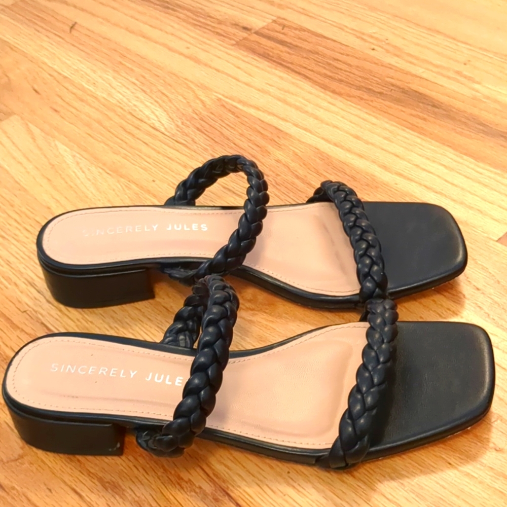 Sincerely Jules Black Braided Strap Slide Sandals